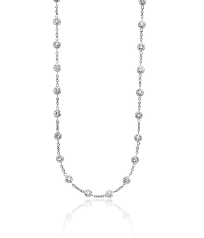 18K Solid White Gold Lab Diamond Stations Necklace Chain