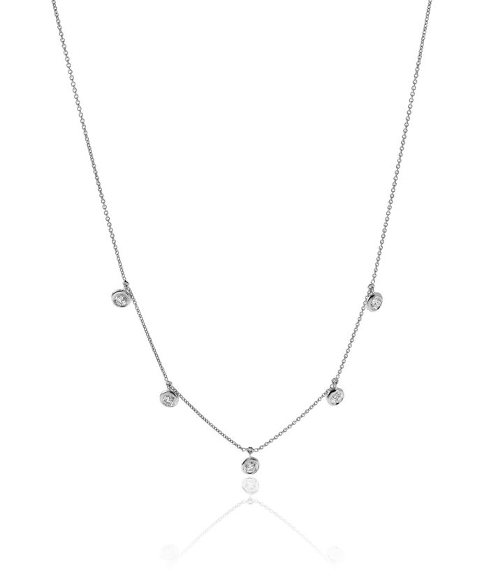 18K Solid White Gold Lab Diamond Stations Necklace Chain