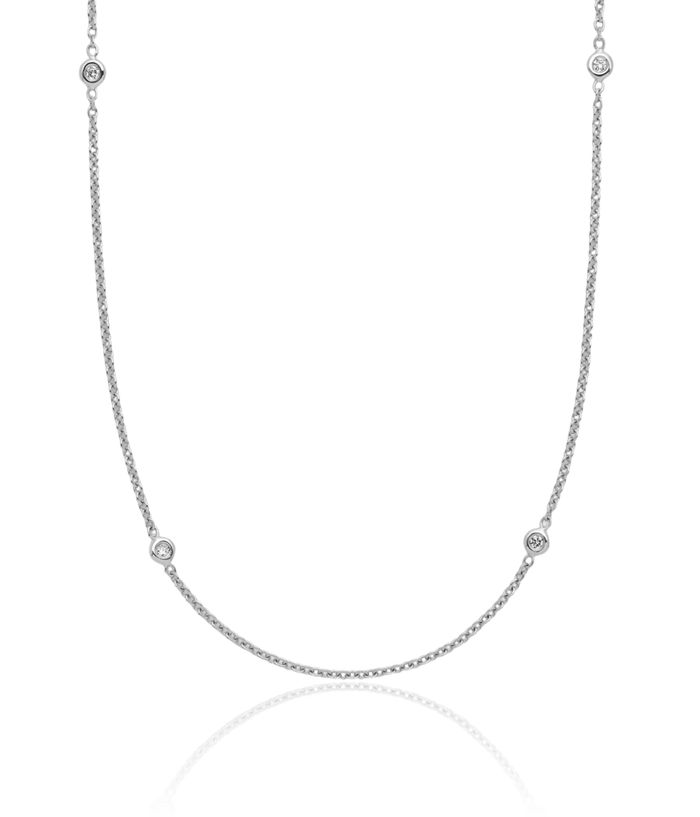 18K Solid White Gold Lab Diamond Stations Necklace Chain