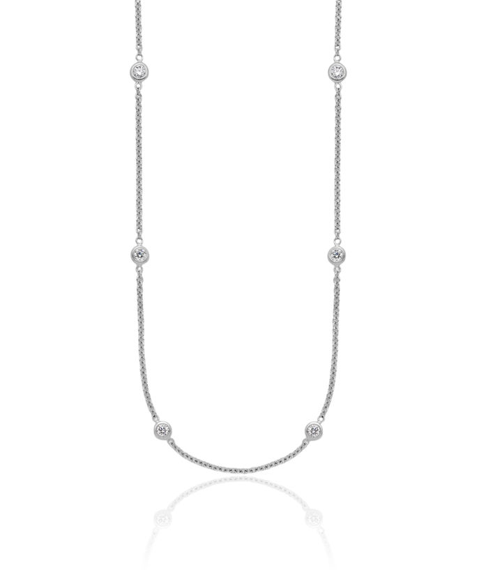 18K Solid White Gold Diamond Stations Necklace Chain