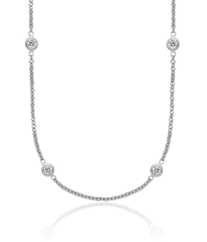 18K Solid White Gold Lab Diamond Stations Necklace Chain