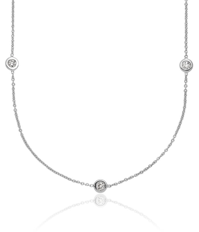 18K Solid White Gold Lab Diamond Stations Necklace Chain