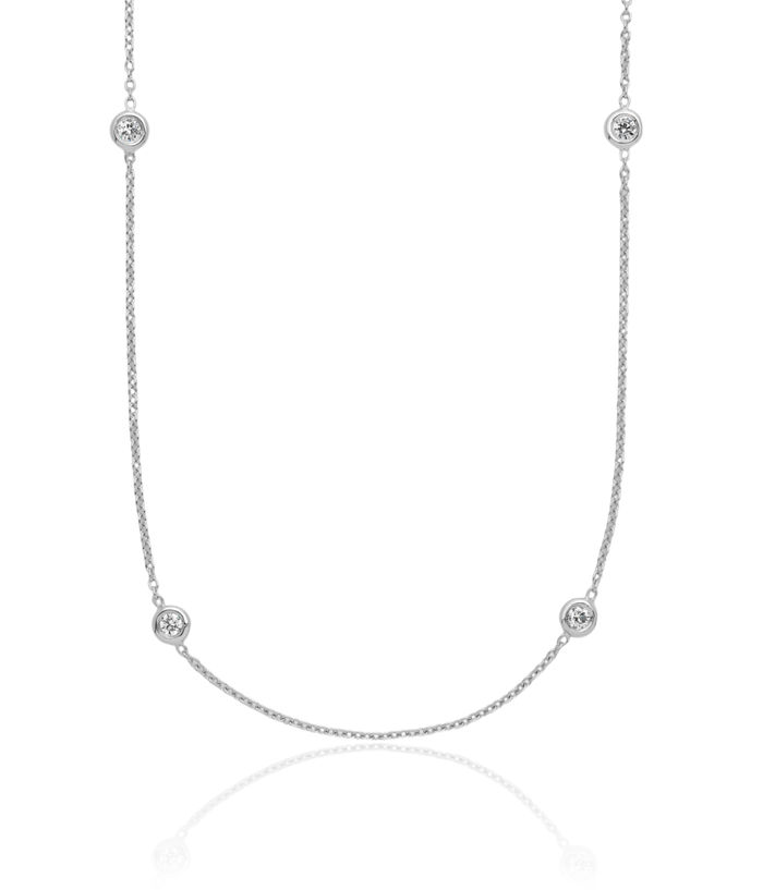 18K Solid White Gold Lab Diamond Stations Necklace Chain