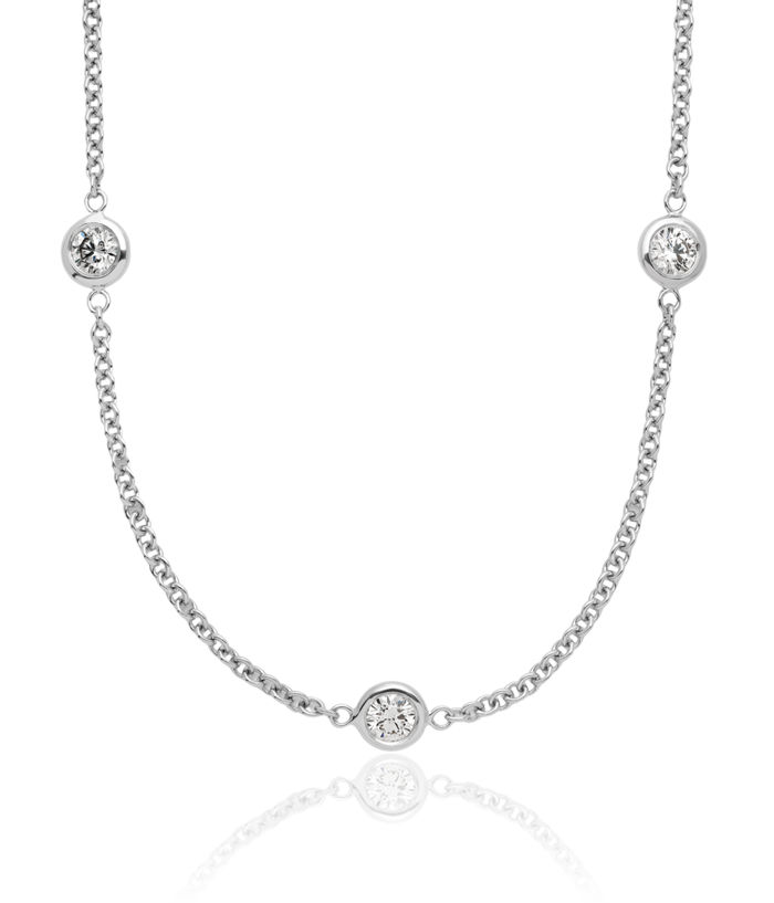 18K Solid White Gold Lab Diamond Stations Necklace Chain