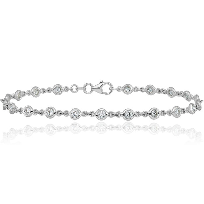 18K Solid White Gold Lab Diamond Tennis Bracelet