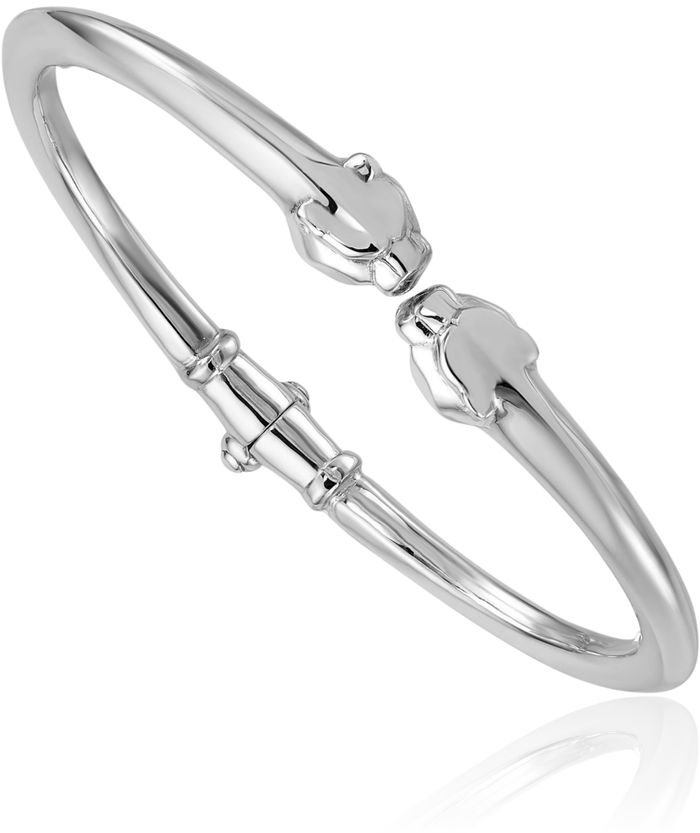 18K Solid White Gold Panther Cuff Charm Bracelet