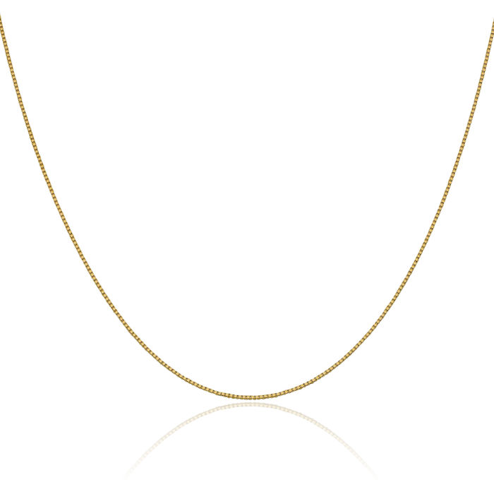 18K Solid Yellow Gold 0.7mm Box Link Chain Necklace