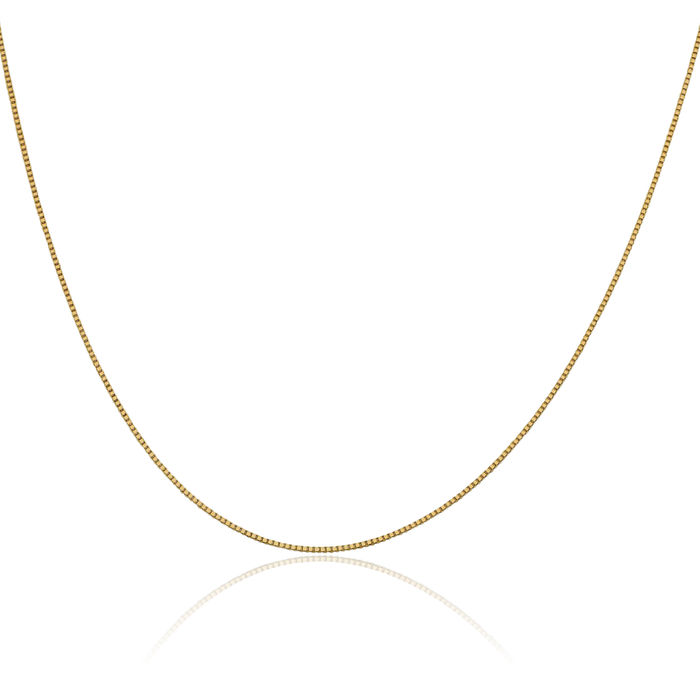 18K Solid Yellow Gold 0.9mm Box Link Chain Necklace