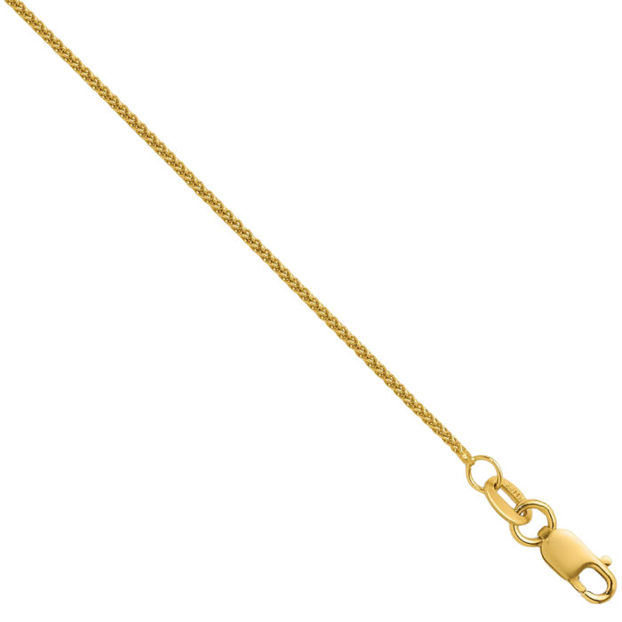 18K Solid Yellow Gold 1.1mm Spiga Wheat Link Chain Necklace