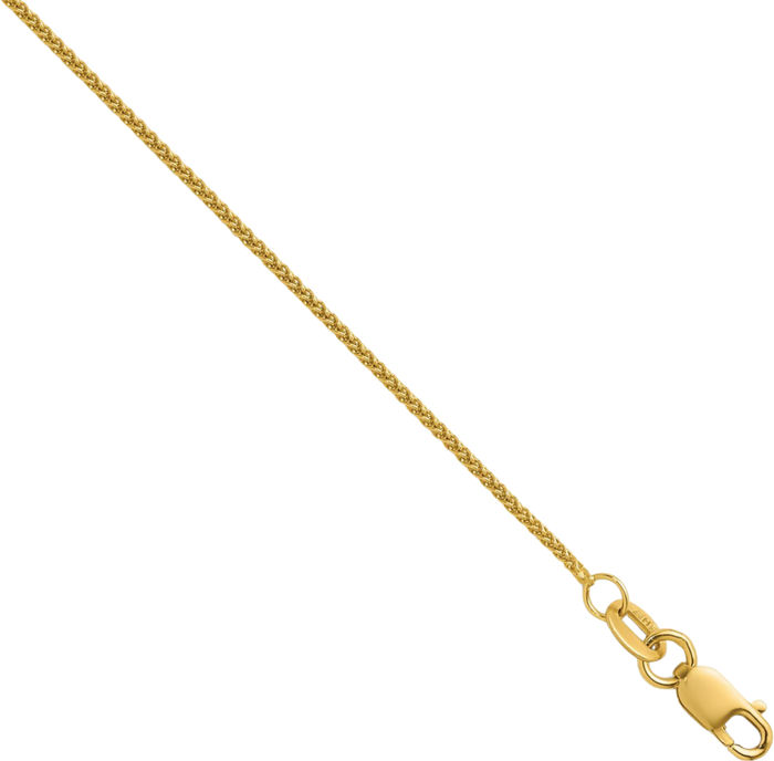 18K Solid Yellow Gold 1.1mm Spiga Wheat Link Chain Necklace