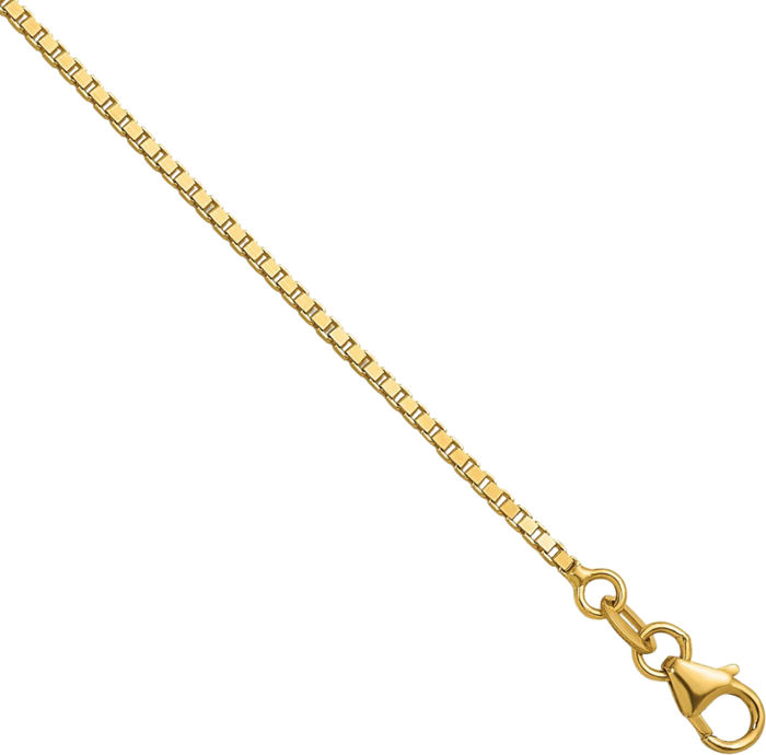 18K Solid Yellow Gold 1.4mm Box Link Chain Necklace