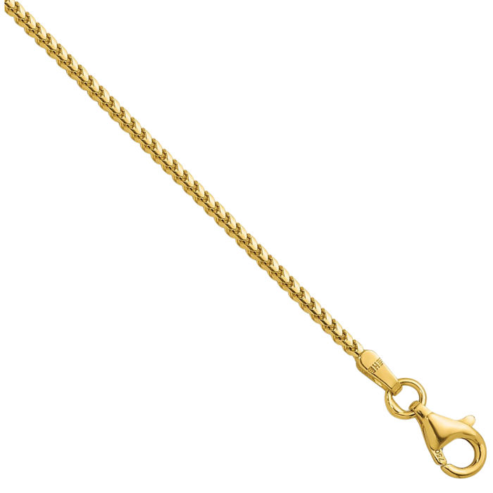 18K Solid Yellow Gold 1.5mm Franco Link Chain Necklace