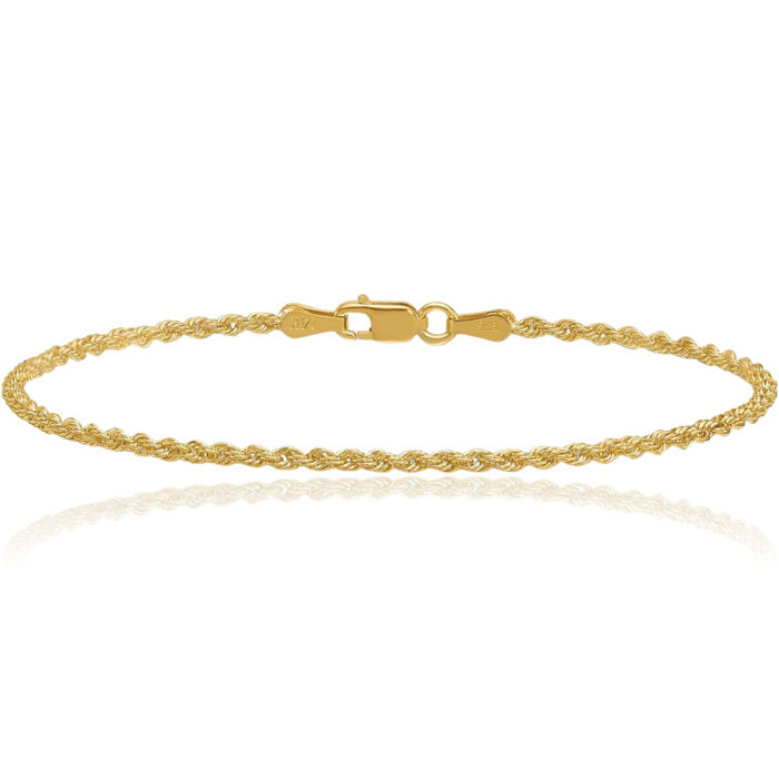 18K Solid Yellow Gold 1.9mm Rope Chain Bracelet