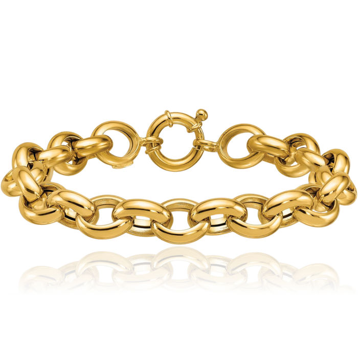 18K Solid Yellow Gold 11mm Cable Rolo Link Chain Bracelet