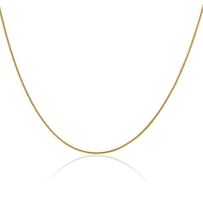 18K Solid Yellow Gold 1mm Spiga Wheat Link Chain Necklace