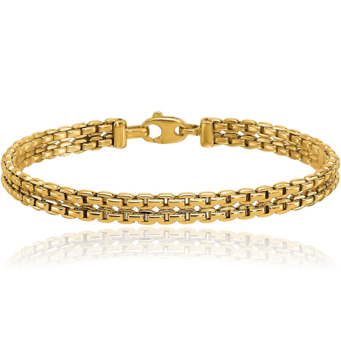 18K Solid Yellow Gold 2 Strand Cable Rolo Link Chain Bracelet