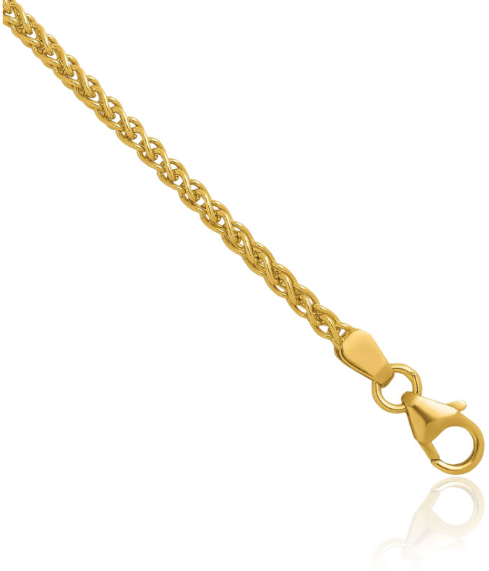 18K Solid Yellow Gold 2.1mm Spiga Wheat Link Chain Necklace