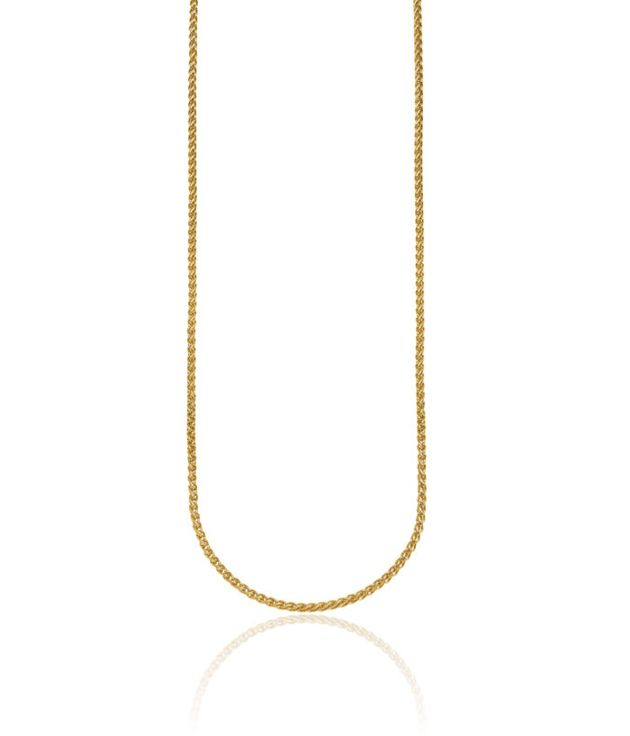 18K Solid Yellow Gold 2.1mm Spiga Wheat Link Chain Necklace