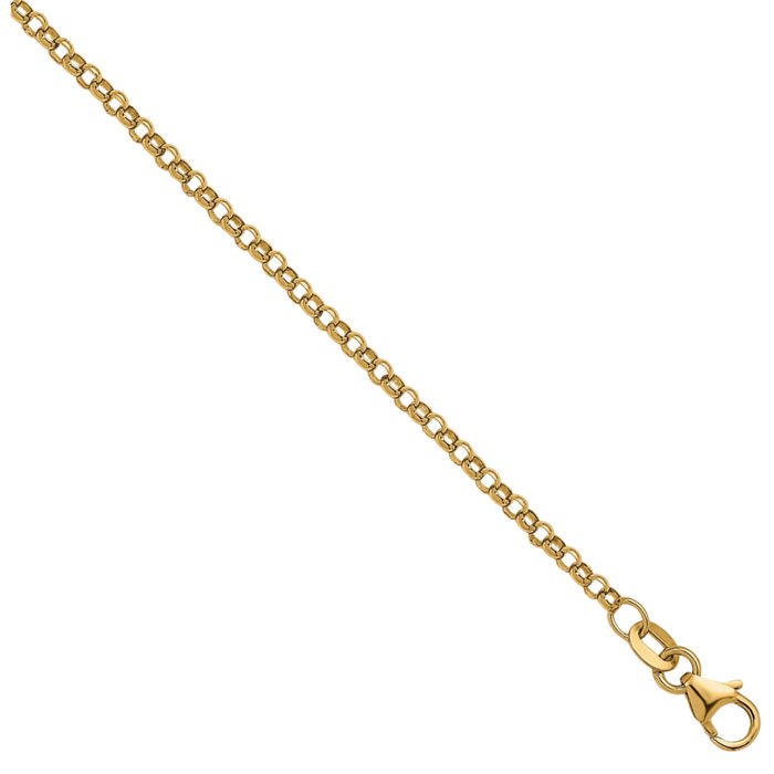 18K Solid Yellow Gold 2.4mm Cable Rolo Link Chain Belcher Necklace