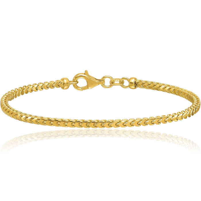 18K Solid Yellow Gold 2.4mm Franco Link Chain Bracelet