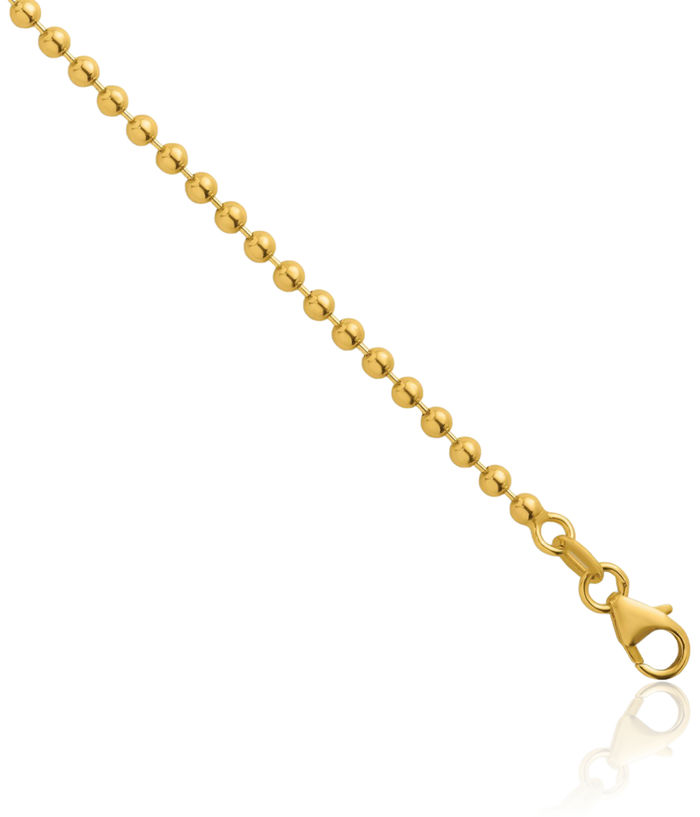 18K Solid Yellow Gold 2.5mm Beaded Ball Chain Necklace