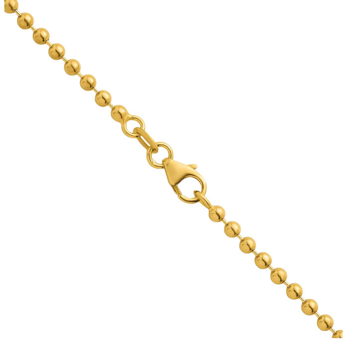 18K Solid Yellow Gold 2.5mm Beaded Ball Chain Necklace