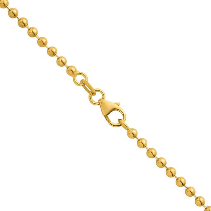 18K Solid Yellow Gold 2.5mm Beaded Ball Chain Necklace