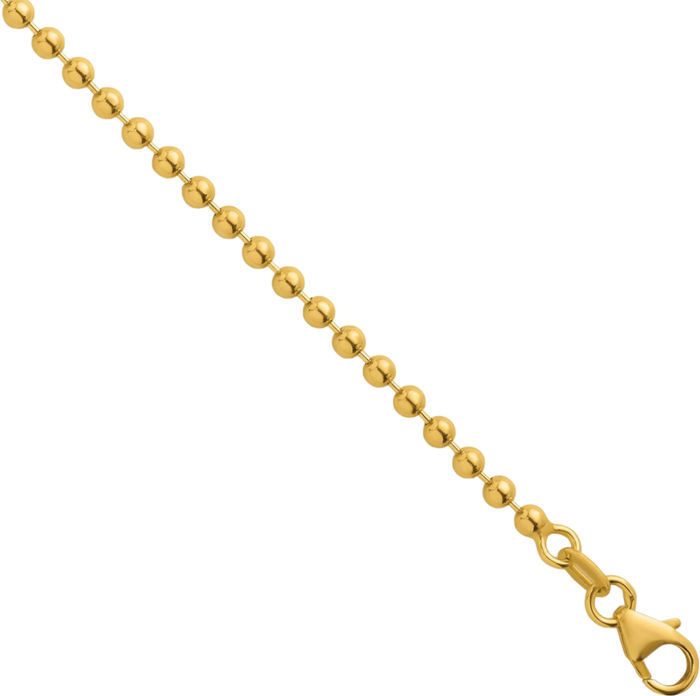 18K Solid Yellow Gold 2.5mm Beaded Ball Chain Necklace