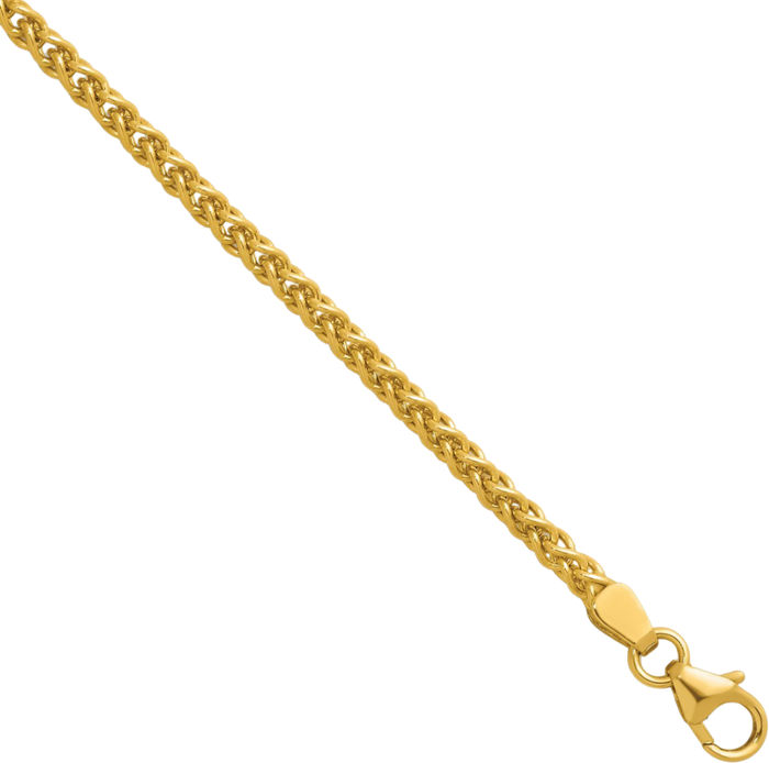 18K Solid Yellow Gold 2.5mm Spiga Wheat Link Chain Necklace