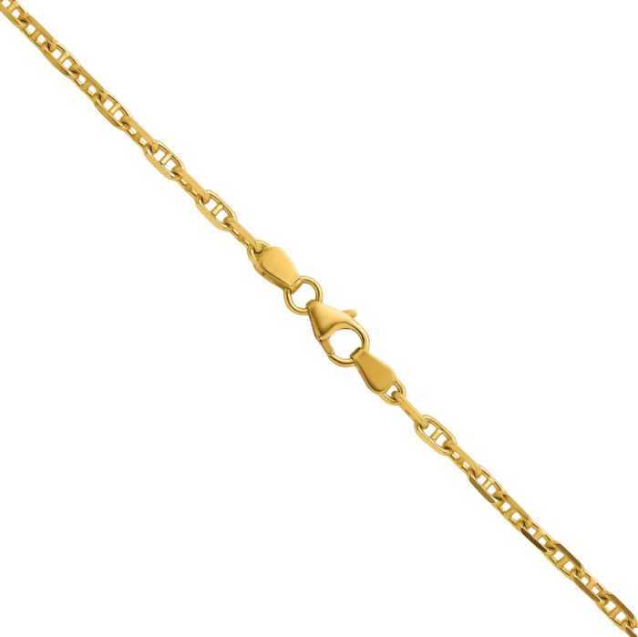 18K Solid Yellow Gold 2.7mm Anchor Mariner Link Chain Necklace