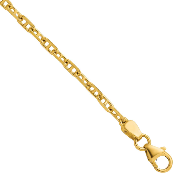 14K Solid Yellow Gold 2.7mm Anchor Mariner Link Chain Necklace