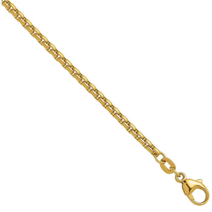 18K Solid Yellow Gold 2.7mm Round Box Link Chain Necklace