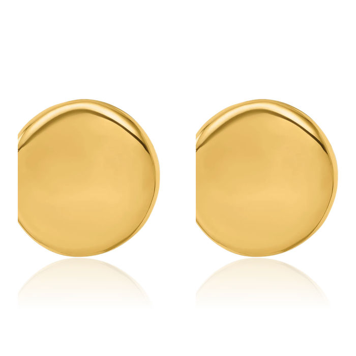 18K Solid Yellow Gold 26mm Round Button Omega Clip Back Post Stud Earrings