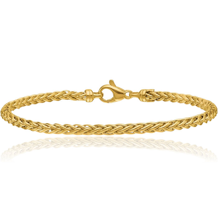 18K Solid Yellow Gold 3.1mm Spiga Wheat Link Chain Bracelet