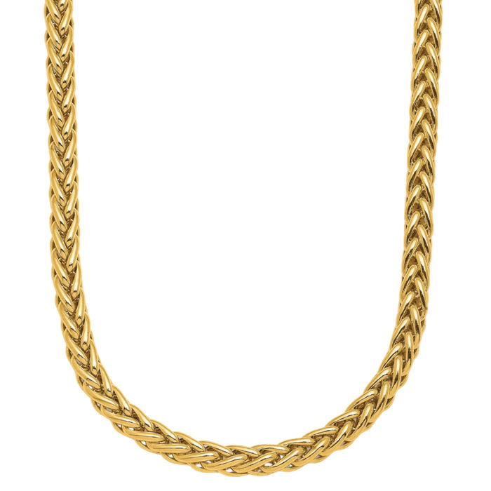 18K Solid Yellow Gold 3.1mm Spiga Wheat Link Chain Necklace