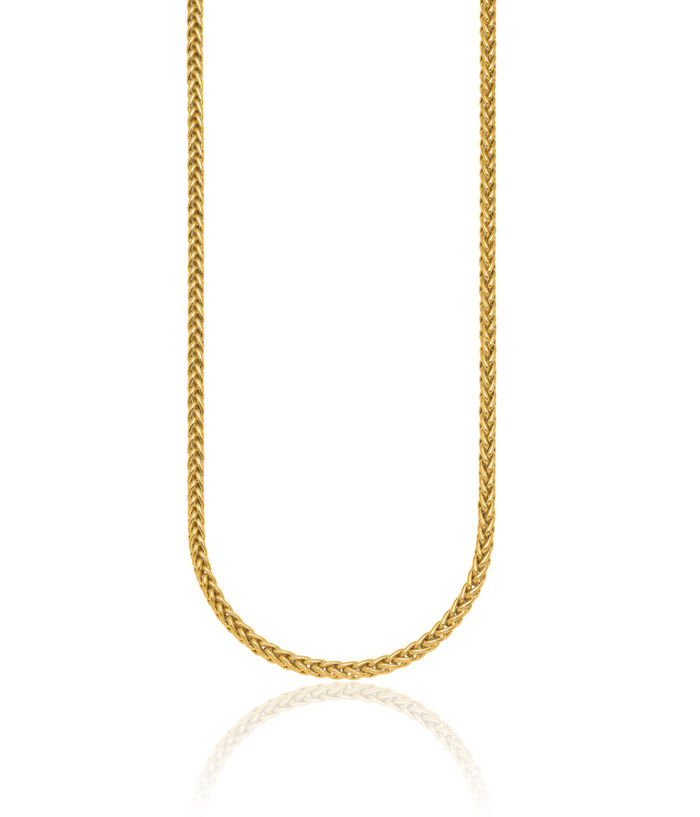 18K Solid Yellow Gold 3.1mm Spiga Wheat Link Chain Necklace