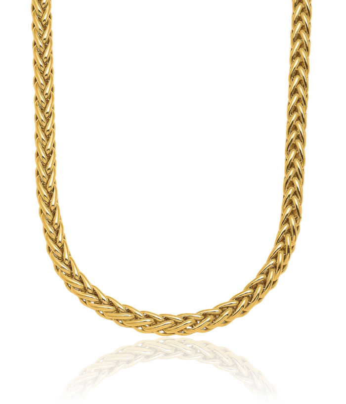18K Solid Yellow Gold 3.1mm Spiga Wheat Link Chain Necklace