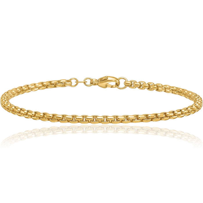 18K Solid Yellow Gold 3.2mm Round Box Link Chain Bracelet