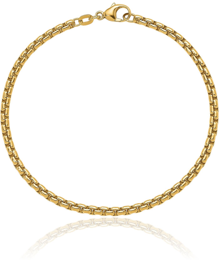 18K Solid Yellow Gold 3.2mm Round Box Link Chain Bracelet