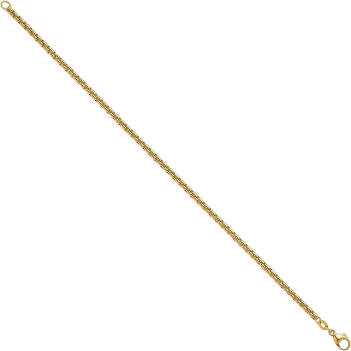 18K Solid Yellow Gold 3.2mm Round Box Link Chain Bracelet