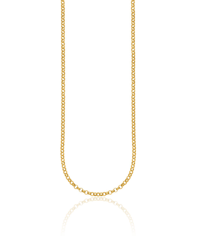 18K Solid Yellow Gold 3.3mm Cable Rolo Link Chain Belcher Necklace