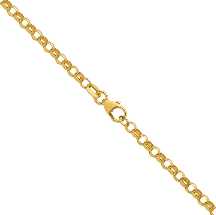 18K Solid Yellow Gold 3.3mm Cable Rolo Link Chain Belcher Necklace