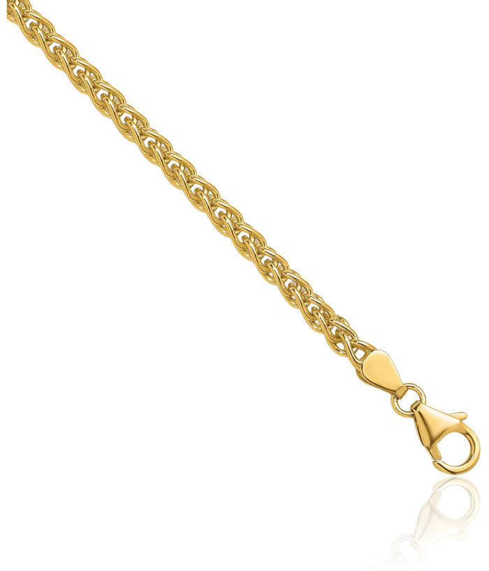 18K Solid Yellow Gold 3.3mm Spiga Wheat Link Chain Necklace