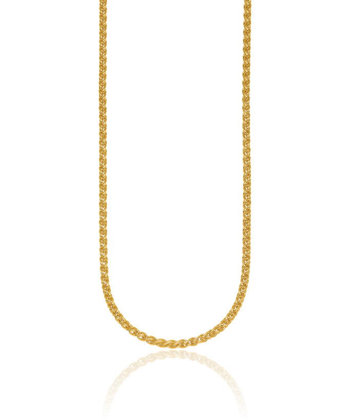 18K Solid Yellow Gold 3.3mm Spiga Wheat Link Chain Necklace