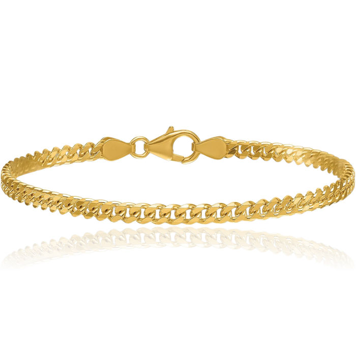 18K Solid Yellow Gold 3.4mm Curb Link Chain Bracelet