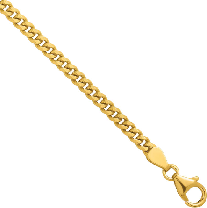 18K Solid Yellow Gold 3.4mm Curb Link Chain Necklace