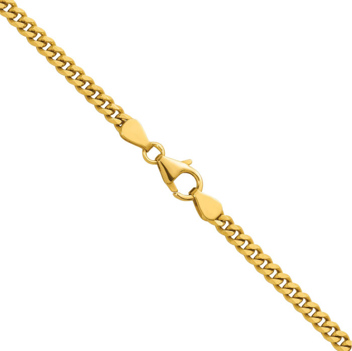 18K Solid Yellow Gold 3.4mm Curb Link Chain Necklace