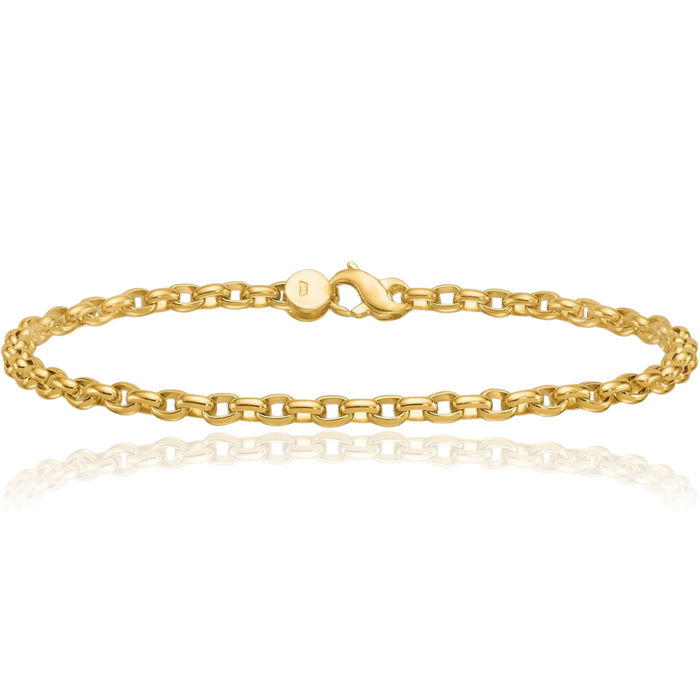 18K Solid Yellow Gold 3.5mm Oval Cable Rolo Link Chain Bracelet