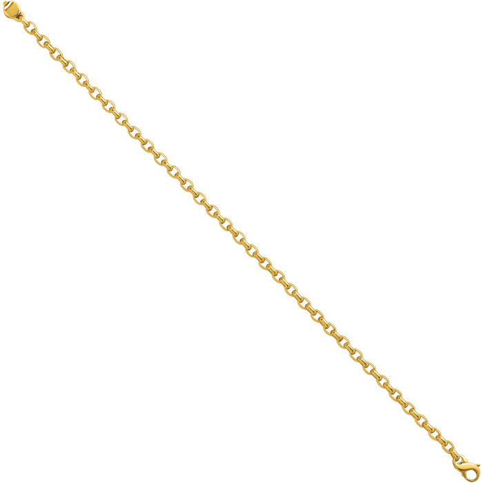 18K Solid Yellow Gold 3.5mm Oval Cable Rolo Link Chain Bracelet