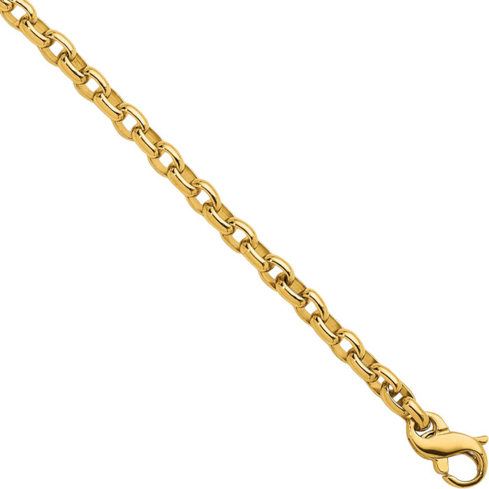 18K Solid Yellow Gold 3.5mm Oval Cable Rolo Link Chain Belcher Necklace